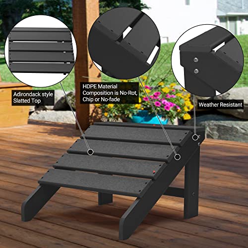 Wenhaus Adirondack Ottoman And Side Table For Adirondack Chairs, 2Pcs Outdoor Adirondack Footrest & 1Pc End Table, Weather Resistant Footstool Table For Adirondack Chair Black #TOP5