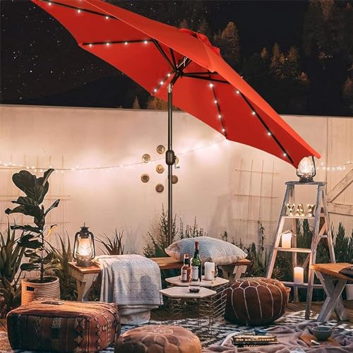 Image of Blissun 9 ft Solar Umbrella, 32 LED Lighted Patio Umbrella, Table Market Umbrella, Outdoor Umbrella for Garden, Deck, Backyard, Pool and Beach (Orange)