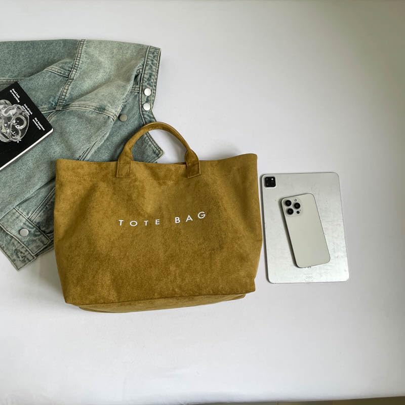 Suede Tote Bag for Women Large Soft Tote Bag for Work Travel Letter Print Hobo Bag Fashion Handbag - Image 6