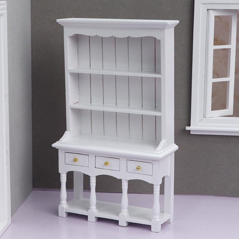 Miniatura 2 de AirAds Muebles para casa de muñecas a escala 112, casa de muñecas en miniatura, gabinete de exhibición de madera en miniatura, mueble blanco (juego