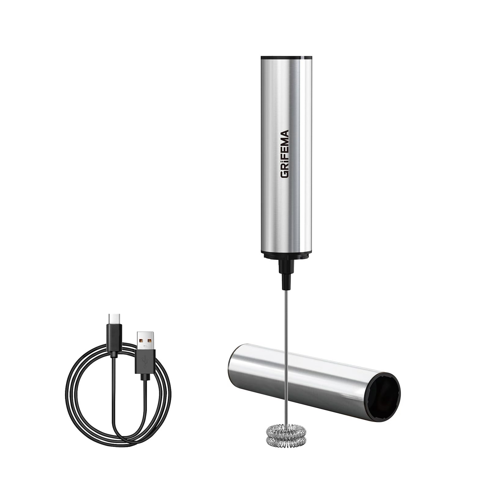 GRIFEMA Milchaufschäumer Stab Elektrisch, Tragbar Milk Frother Aufladbar, 13000 U/min, handmilchaufschäumer Ergonomisch, Abnehmbar, Leicht zu reinigen, aufschäumer für Latte, Matcha-Tee, Cappuccino