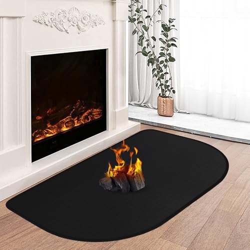 Feuerfeste Kaminmatte, 100 x 60 cm Feuerfeste Unterlage, Funkenschutzplatte Kaminofen Unterlage, Feuerfeste Matte für Kaminofen, Feuerschutzmatte für Holzofen Zum Schutz des Bodens Vor Funken, Schwarz