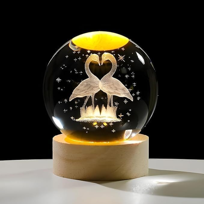 Flamingo Swan Crystal Ball Lamp LED Night Light, Decorative Table Lamp for Bedroom, Romantic Gift, Paperweight Sculpture Home Decor (Paris)-image-18