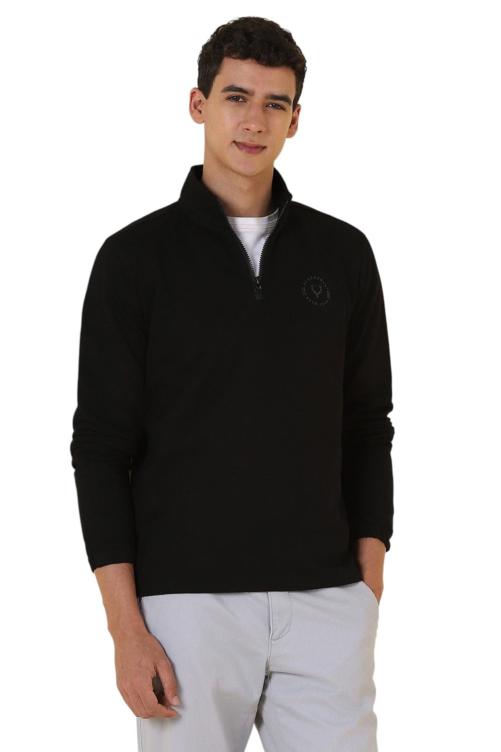 allen solly Mens Solid High Neck Half Zipper Sweatshirt | 80% Cotton Non Hooded Casual Sweatshirt-picture-29