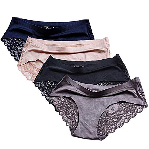 Plus Size Lace Underwear For Women Ladies Panties Silk Satin Bikini Cheeky Sexy Invisible Seamless Hipster Cheeky Lace Trim Nylon Quick Dry Briefs 4 Pack Size 7/8 #TOP1