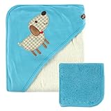 Hudson Baby Rayon from Bamboo Hooded Bath Towel and Washcloth, Blue Dog