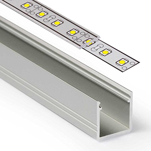 1m LED Aluprofil SMART (SM) Aluminium Profil-Leiste eloxiert für LED Streifen - Set inkl Abdeckung-Schiene durchsichtig klar mit Montage-Klammern und Endkappen (1 Meter transparent klar slide)