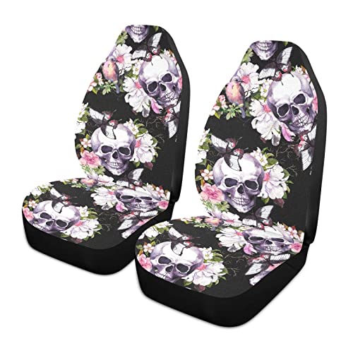 917 2 PCS Coprisedili Auto Universali Teschi Fiori...