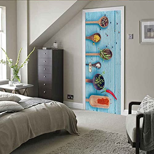 Pssr 30.4X78.8In 3D Door Mural Wooden Spoon Food Art Door Stickers For Interior Doors Wall Murals Wallpaper Home Decoration Poster Wall Art Murals Decals #TOP1