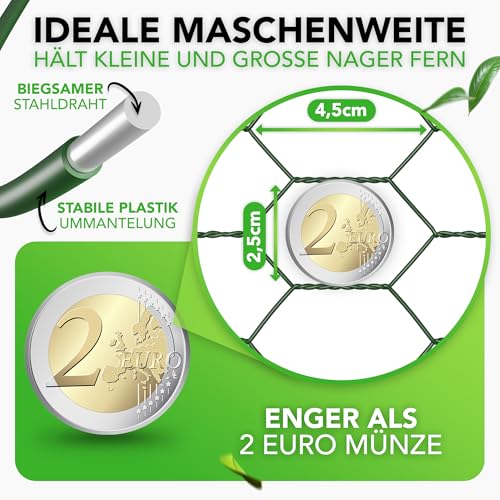 Maschendrahtzaun feinmaschig - 50 x 1 Meter - Hasendraht, Kaninchendraht, Hasengitter, Drahtgeflecht, Zaundraht, Hasendraht 100cm Hoch, Baumschutzgitter, Kükendraht