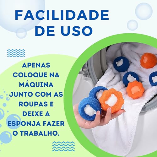 Esponjas Tira Pelos para Máquina de Lavar, Kit com 4 Removedores de Fiapos e Bolinhas, Reutilizável,