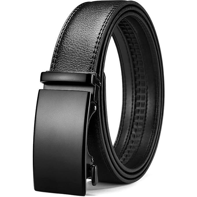 Men's Leather Belt with Quick-Release Buckle, Black, Automatic Ratchet Design-image-41