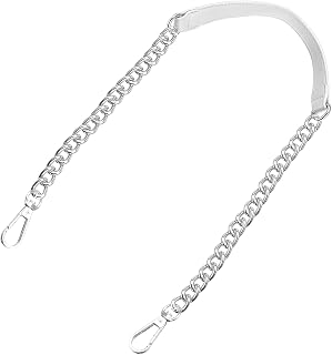 Uxcell 39" Leather Iron Flat Chain Strap for Handbag Purse Handles Shoulder Replacement (White Strap Silver Chain)