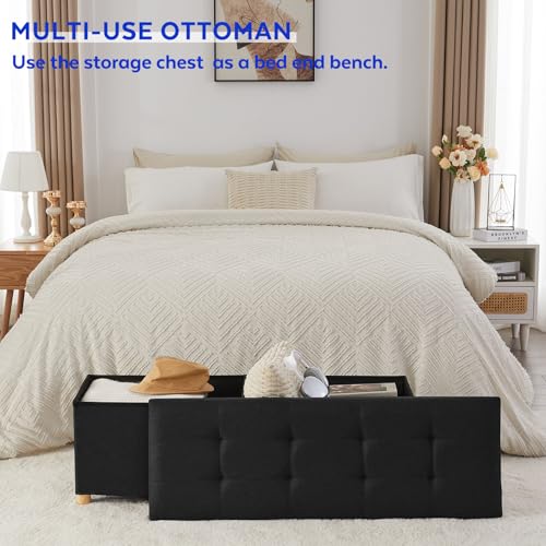 Image of BRIAN & DANY 43 Inches Folding Storage Ottoman Bench, Ottoman with Storage Bench for Bedroom, Living Room, Entryway, Foot Rest with Legs, Black