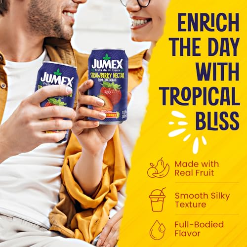 Image of Jumex Strawberry Juice Nectar - Made with Strawberry Puree - Fresh Fruit Puree & Fruit Juice Concentrate for Smoothie Mix, Cocktail Mixers & Kids Drinks & Beverages - 11.3oz, 24 Pack Canned Drinks