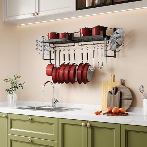 X-Cosrack CCC01 Pot Racks Wall Mounted Set Of 2,With Towel Bar And Pots Pans Lids Organizer thumb #3
