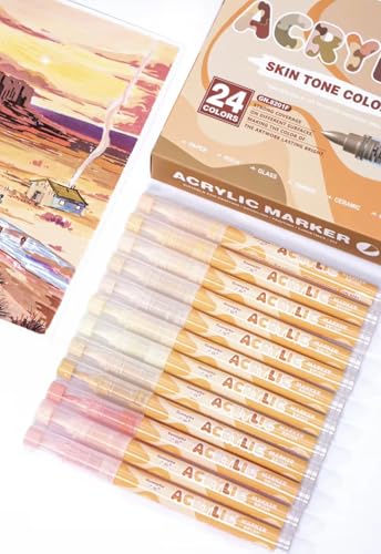 Guangna 24 acrylic felt-tip pens flexible and precise fine tip opac ink superimposable colouring book glass ceramic rock wood stone fabric painting (24)