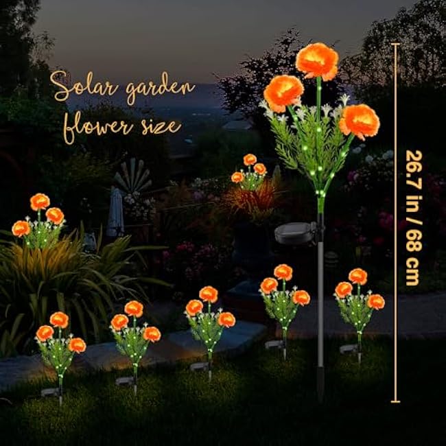Halloween Decorations Solar Marigold Garden Lights Outdoor,2PACKS Artificial Marigold Flowers for Halloween Party Gifts Decor,Solar Flowers Path Lights for Lawn/Grave/Creepy Decor
