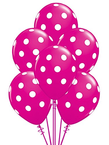 Qualatex Big Polka Dots White/Wild Berry Biodegradable Latex Balloons, 11-Inches (12-Units)