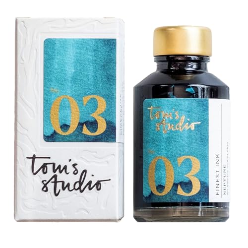 Toms Studio British Made Fountain Pen Ink Neptune Blue 50ml | Glass Ink Bottle for Fountain Pen | Designed for Writing Drawing and Doodling | Acid Free Non Toxic and Vegan