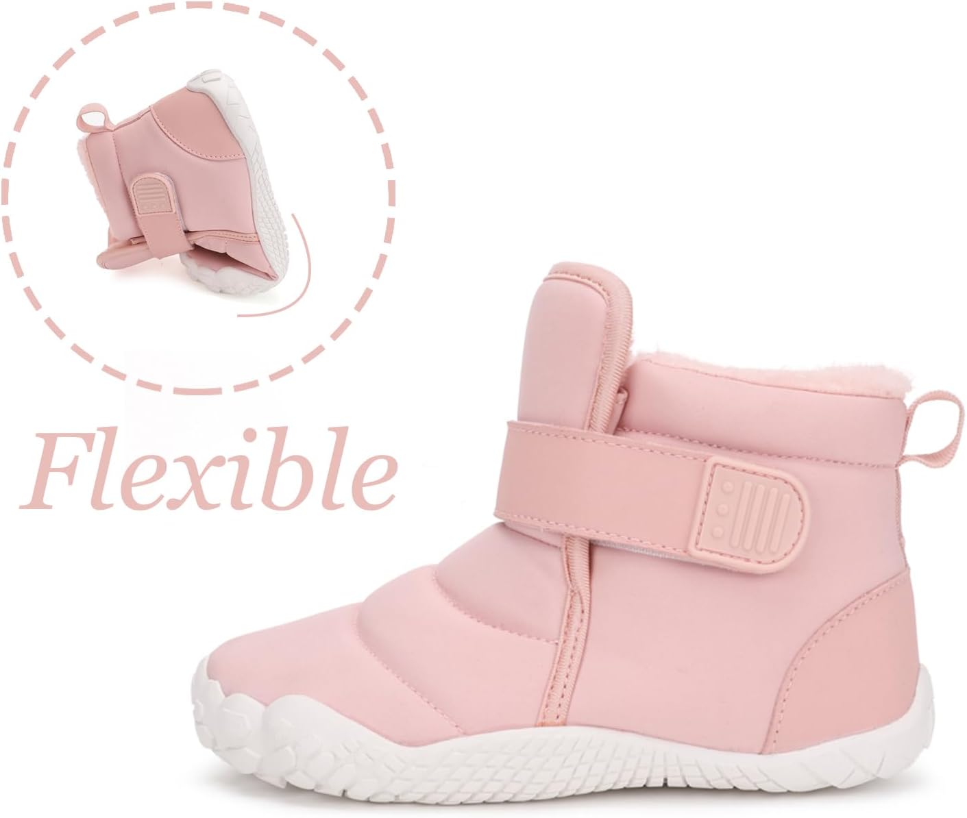 FLIOZY Winter Barefoot Shoes for Boys Girls Wide Toe Box Insulated Hiking Boot Fur Lined Warm Ankle Snow Boots(Toddler/Little/Big Kids) - Image 4