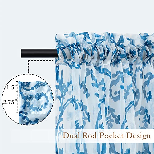 L.z.e White Sheer Curtains, Semi Sheer Window Curtains 72 Inches Long For Living Room Bedroom Rod Pocket Window Door Curtains With Tiebacks Blue Paisley Floral Printed (56" W X 72" L Blue) #TOP3
