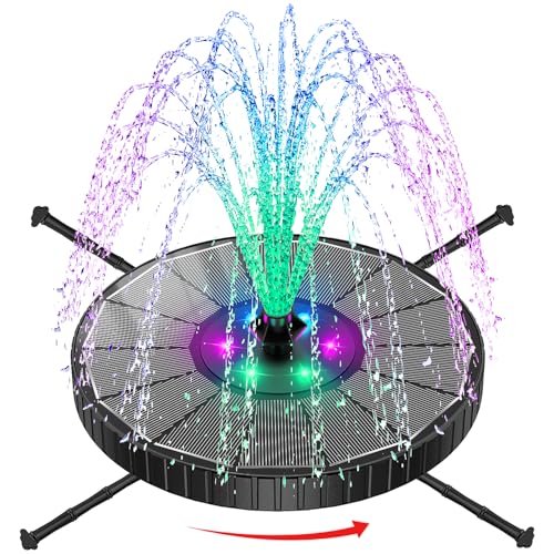 SZMP 3.5W Glass Solar Fountain with Swivel-Out Fixed Rods, Solar Bird Bath Fountains with LED Lights and 2000mAh Battery, 7 Nozzles, Outdoor Solar Water Fountain Pump for Garden, Pool, Pond (Black)