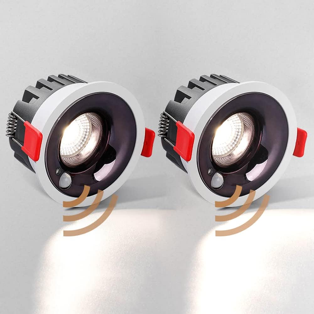 2 Pcs Motion Sensor Ceiling Spotlight Led Recessed Lighting, 3.3Inch Flush Mount Ceiling Lamp Directional Spotlights Accent Lamps for Doorway Stairway Corridor Entryway/3000K/7W