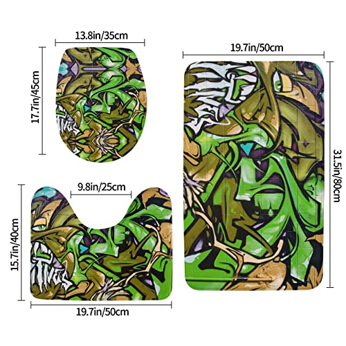Graffiti Drawing Art Print Rug Mats Pads Badvorleger Badteppich Set 3-teilig + Konturteppich + Toilettendeckelbezug – Bild 3