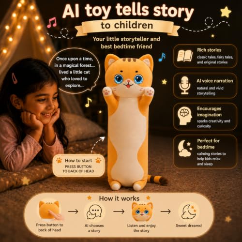 Image of Fluffy Long Cat Body Pillow AI Plush Toy Cuddly Stuffed Animal Companion for Bedding