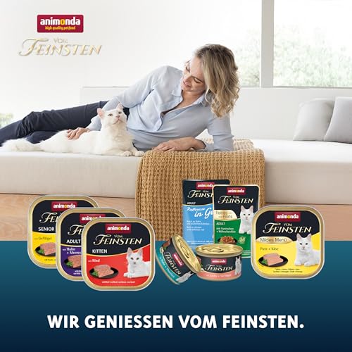 animonda Vom Feinsten Adult Mildes Menü Pute + Käse (32 x 100 g), Nassfutter für sensible Katzen, Katzenfutter ohne Getreide und Zucker, leicht verdauliches Futter mit Putenfleisch