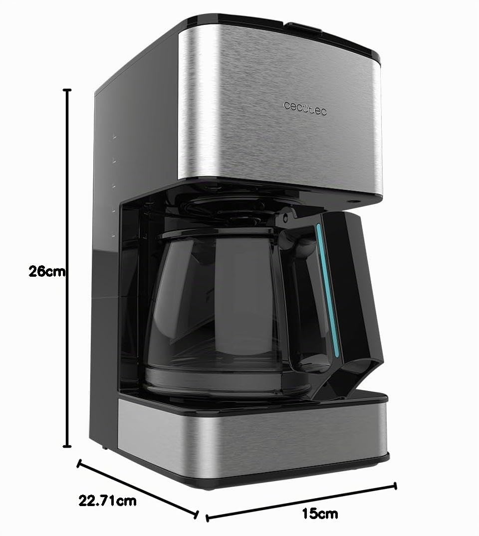 Cecotec Caffettiera a goccia 6 tazze Coffee 56 Drop. 650 W, Capacità 0,8 litri, Ugello antigoccia, Filtro permanente o di carta, Finiture in acciaio inox e Intensificatore di aromi