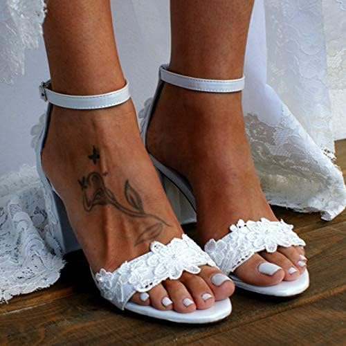 Women's Bridal Shoes Open Toe Comfortable Mid Block Heel Lace Satin Ankle Strap Wedding Dress Pump Sandals - Image 2