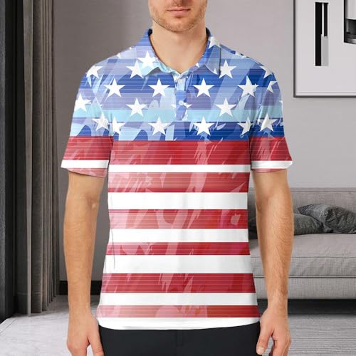 Men's-Polo-Shirts Casual Short Sleeve Moisture Wicking Summer Golf Floral Shirts