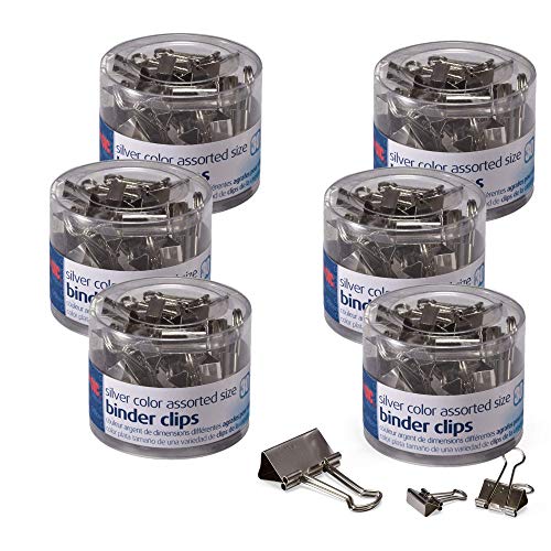 Officemate Silver Binder Clips, Assorted Sizes, 30/Tub (31021) - 6 Pack