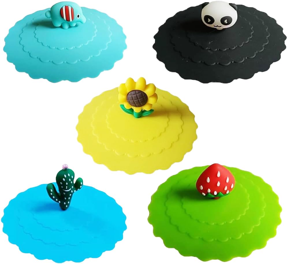 5pcs Cute Silicone Mug Lids, Colorful Anti-Dust Silicone Glass Covers, Reusable Food Grade Drink Lids for Hot & Cold Water, Outdoors & Indoors
