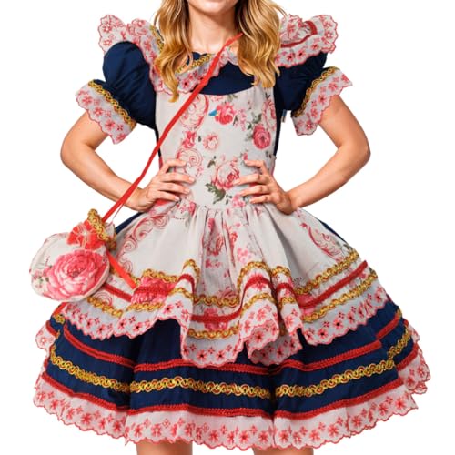 Vestido São Joao Feminino Adulto Super Luxo Festa Junina Azul Mar...