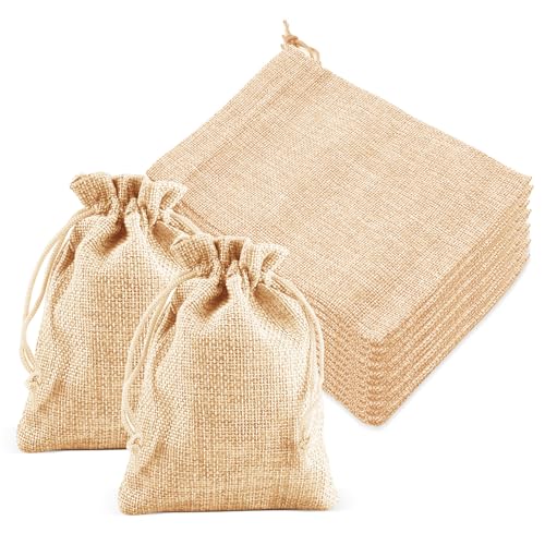 Jutesack 15 Stück Jutesäckchen Jutesäckchen mit Kordelzug 15 x 20 cm Leinensäckchen Baumwolle für DIY Hochzeit Weihnachten Geschenksäckchen Schmuck Geschenk (Hellgelb)