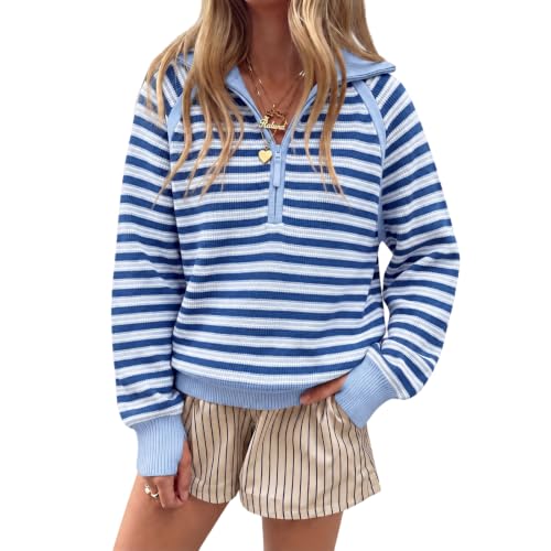 Gumipy Quarter Zip Pullover Women Knit Stripe Sweater Color Block Sweaters - image 1