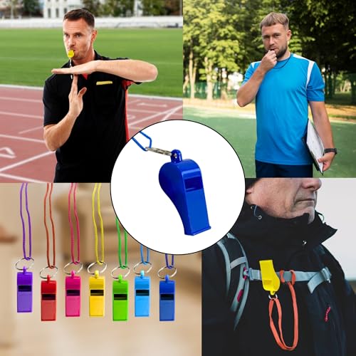 Pack de 100 silbatos azules de plástico con cordón miniatura 6