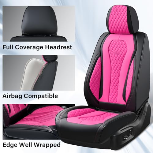 Image of Coverado Auto Seat Covers, Car Seat Covers Full Set, Rose Car Seat Cover, Driver Seat Covers Front Seats Rear Seat Cover, Luxury Car Seat Cushion,Leather Seat Cover Seat Protector Fit for Most Cars