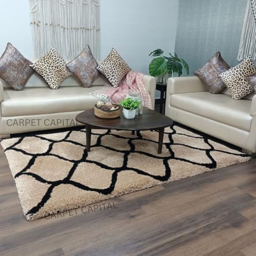 Image of Modern Texture Shag Area Rug Fluffy Microfiber 2inch Pile for Living Room, Bedroom(6x8feet,Beige28)