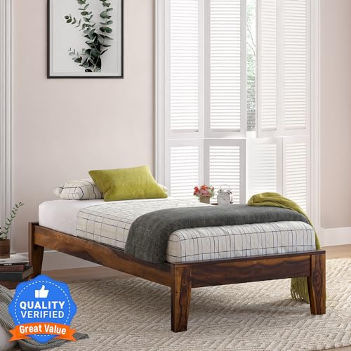 Image of AADITYA WOODS Solid Sheesham Wood Single Bed Cot Without Storage | Single Size Bed for Bedroom | Multipurpose Use Bed- Walnut 17