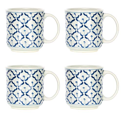 Jumbo Round Blue And White 8 Ounce Porcelain Ceramic Coffee Mugs Set Of 4 #TOP5