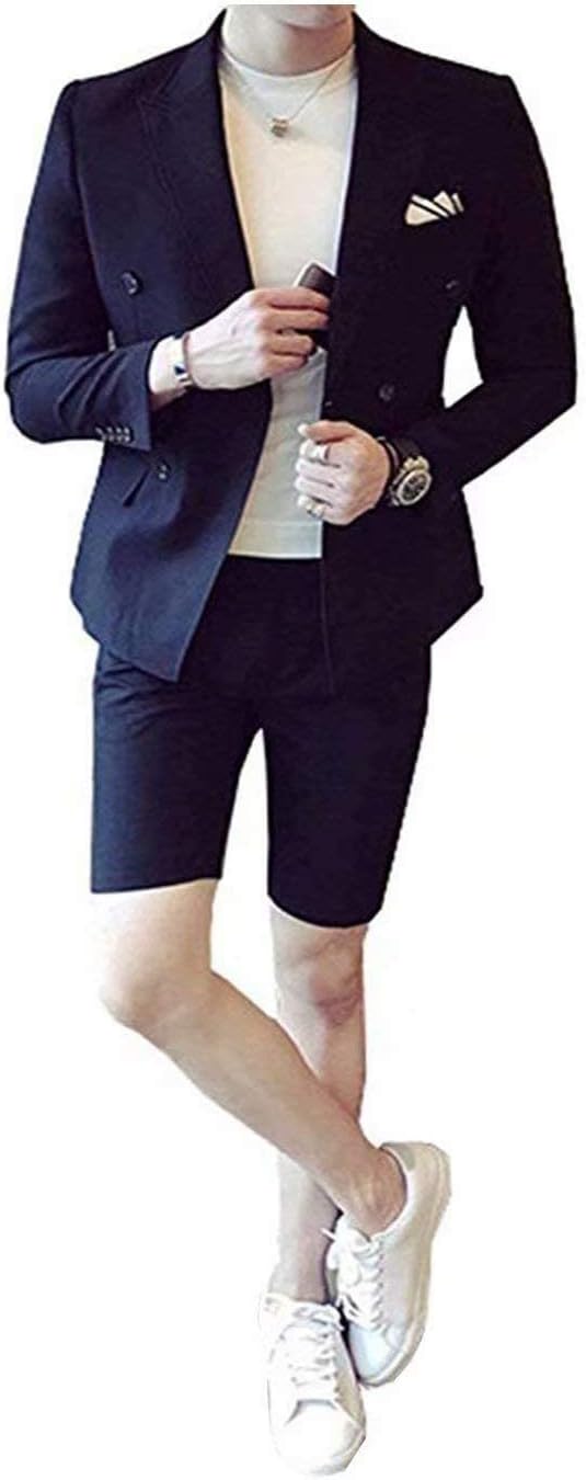Ulnomio Men's Summer Suit Double Breasted Jacket Short Pants for Party Wedding Tuxedos