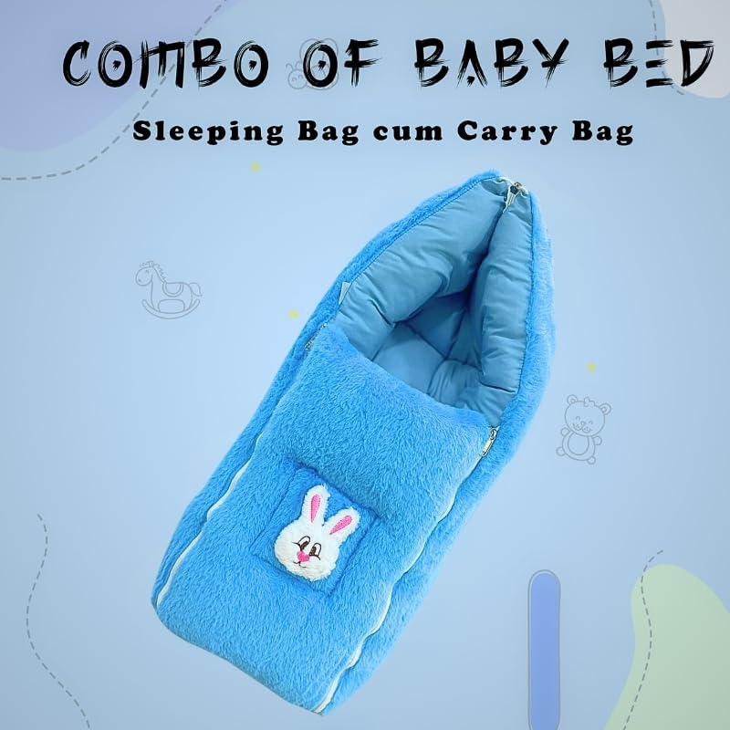 Image of VOIDROP Velvet Blue 3 in 1 Baby Sleeping Bag & Carry Nest | Cotton Bedding Set for Infants & New Born Baby | Portable /Travel & Skin Friendly | 0-6 Months