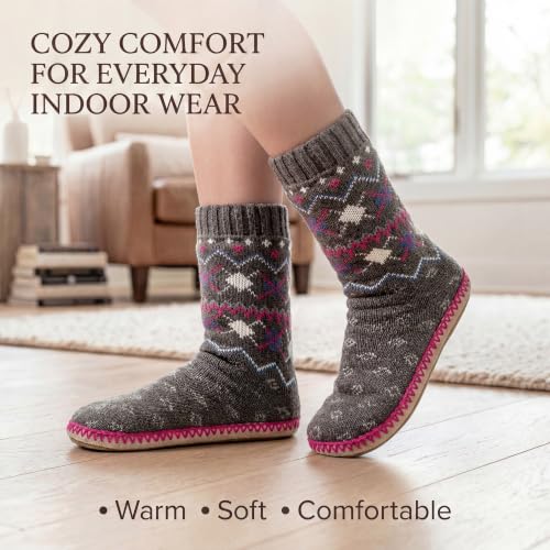 Image of cosyone1997 Slipper Socks for Women Warm Fuzzy Non Slip Soft Sole | Sherpa lining, padded sole, stretchy cuff and gripper dots for bedroom or lounging; gift-ready box, machine washable