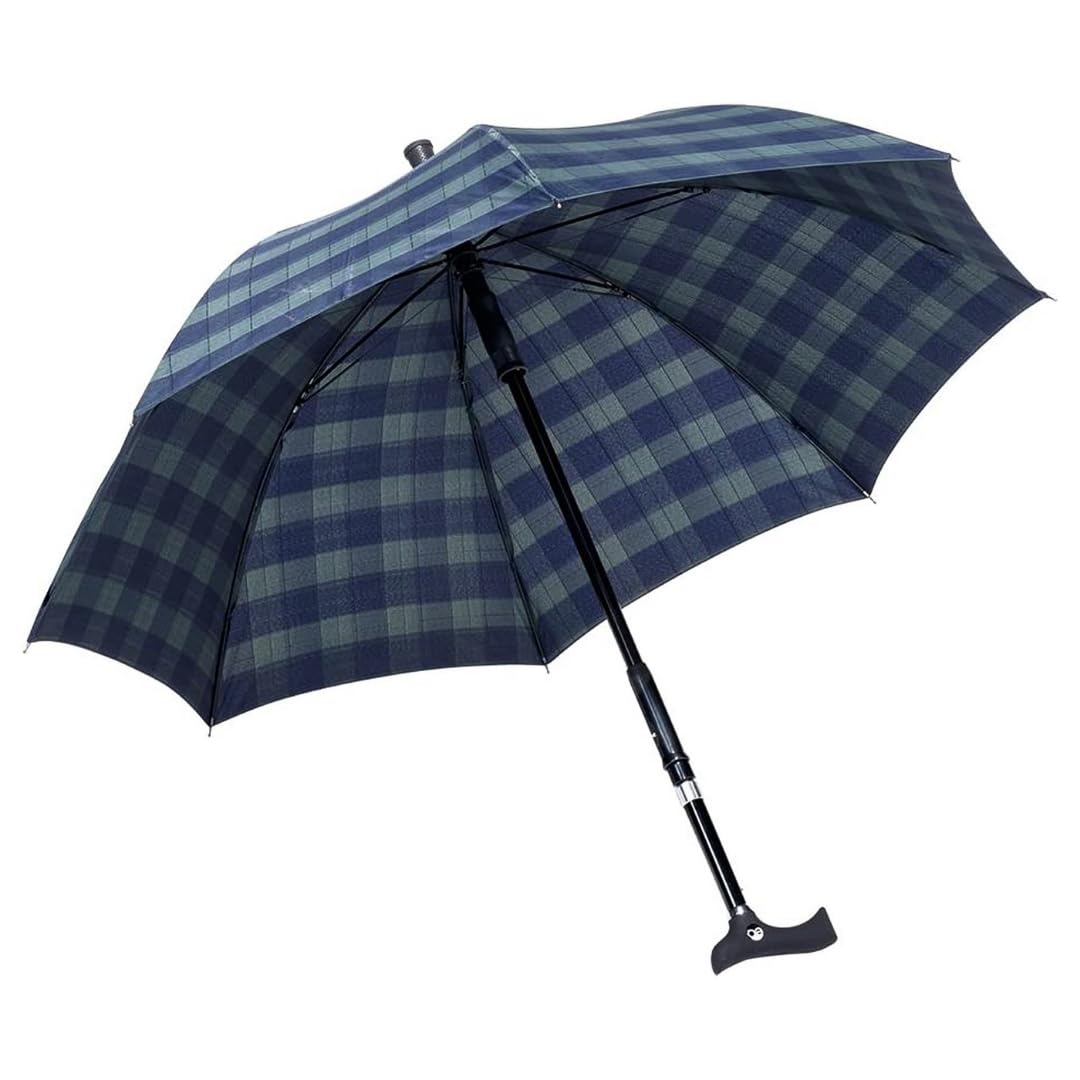 Ossenberg Parapluie Twin avec poignée Fritz - Ø 105cm - 2 en 1 canne & parapluie - canne, aide à la marche, support de marche - réglable en hauteur - bleu/vert - 80-83 cm