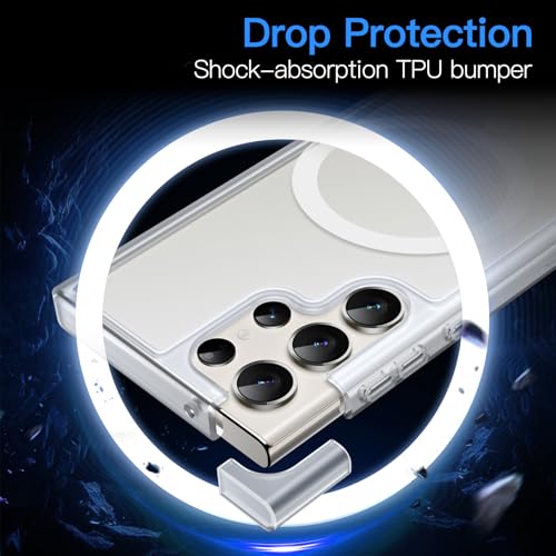 Image of JETech Magnetic Case for Samsung Galaxy S23 Ultra, Frosted Clear | Cover Compatible with MagSafe, Translucent Matte Back, Shockproof Protection