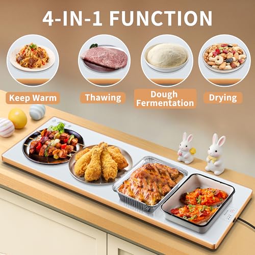 Image of Electric Warming Tray,Extralong 40 inchx12 inch,Tempered Glass Warming Mat for Food | Keep Food Warm,Food Warmers For Parties Buffet Daily Gatherings,Temperature Adjustable,With Thermostat,Full Surface Heating